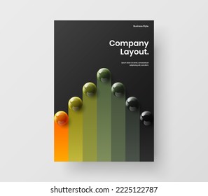 Fresh cover A4 vector design illustration. Unique 3D spheres company identity layout.