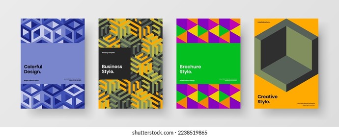 Fresh cover A4 vector design concept set. Amazing mosaic pattern handbill layout collection.