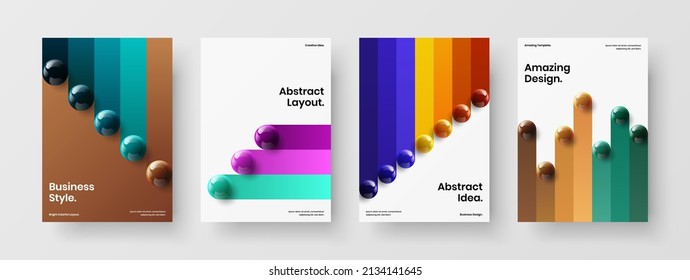 Fresh cover design vector illustration set. Creative 3D spheres pamphlet concept collection.