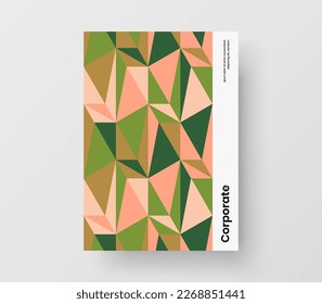 Fresh cover vector design layout. Vivid geometric hexagons leaflet illustration.