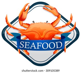 Fresh crab with blue seafood sign illustration