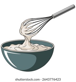 Fresh cream in mixing bowl isolated vector illustration on white background