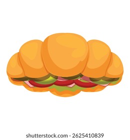Fresh croissant is being used as bread for a sandwich with ham, lettuce, tomatoes, and sauce