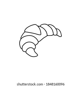 Fresh croissant in doodle style. Sweet French pastries. Linear vector illustration on isolated white background. For web and print, label design, brochure, menu.