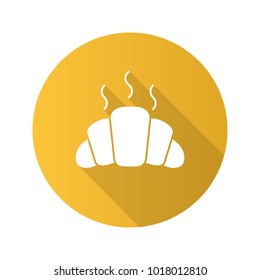 Fresh croissant flat design long shadow glyph icon. Crescent roll. Vector silhouette illustration