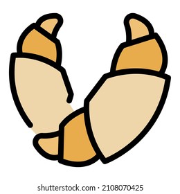 Icono de cruasán fresco. Esquema croissant fresco color del icono del vector plano aislado