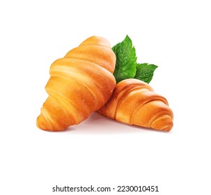 Fresh croissant with mint leaves. Vector illustration.