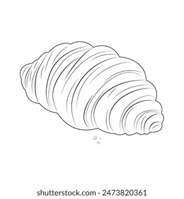 Fresh croissant, pastries, baked goods, linear drawing. A simple doodle sketch of a French breakfast. A bun, a fresh hot croissant. Junk fast food. Flour dessert. Vector illustration, icon outline.