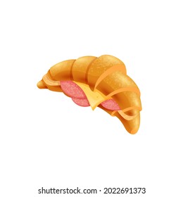 Fresh croissant with sausage and cheese. Vector illustration 