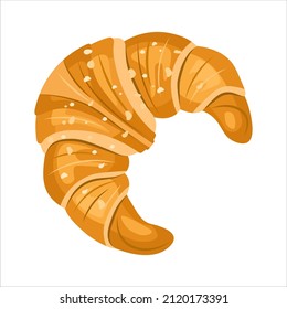 Fresh croissant vector illustration isolated on white for menu restaurant, bakery, cafe, logo design. Traditional french baked goods. Fresh baking dessert for morning breakfast