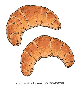 Fresh croissants vintage colorful label with delicious puff pastry buns with fruit filling for quick snack vector illustration