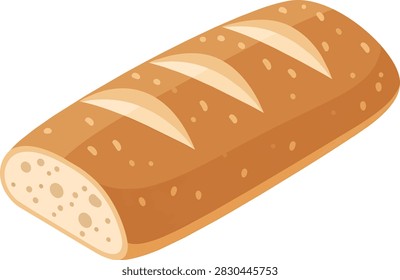 Fresh Crusty Bread Loaf Vector Illustration Isolated on White