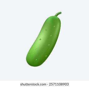 Fresh cucumber 3D illustration, green vegetarian product. Whole cucumber organic vegetables vegetarian food. Vector illustration 3D isolated on white background