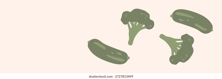 Pepino fresco e brócolis, ilustração vetorial, vegetais orgânicos saudáveis para banners e web design