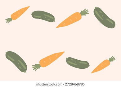Ilustração Vetorial Fresca De Pepino E Cenoura, Vegetais Orgânicos Saudáveis Para Banners E Web Design