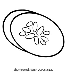 Fresh cucumber. Chopped cucumber slices. Ingredient for the kitchen. Line style. Vector illustration for design and decoration.
