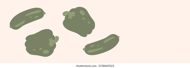 Ilustração De Vetor De Pepino Fresco E Pimenta Verde