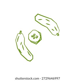 Ilustración de pepino fresco. Icono de estilo de línea simple de verduras verdes para la publicidad del mercado de agricultores. Símbolo de Vector de verduras cosechadas en estilo de contorno mínimo dibujado a mano.