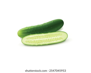 Pepino fresco isolado no fundo branco. Vegetal cru Ideal para Saladas, Snacking, ou Uso Culinário. Ilustração de pepino fresco isolado no fundo branco, vegetal cru para saladas e snacking