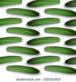 Fresh cucumber seamless pattern isolated on white background. Vector illustration.