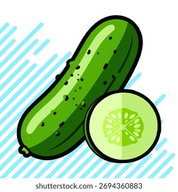 Fresh cucumber with slice, refreshing and hydrating vegetable for salads.