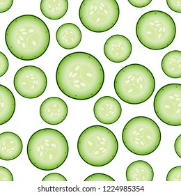 Fresh cucumber sliced seamless pattern, Healthy organic vegetable background. 