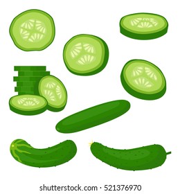 Fresh cucumber sliced slices isolated on white.