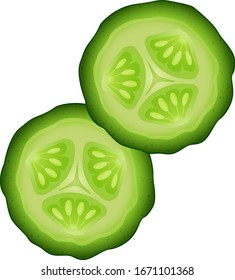 Fresh cucumber slices isolated on a white background.Vector illustration