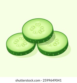 Fresh Cucumber Slices Vector Illustration in Flat Style