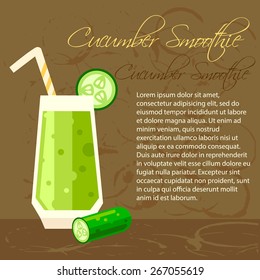 Fresh cucumber smoothie for healthy life. Menu element for cafe or restaurant with energetic fresh drink. 