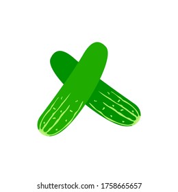 fresh cucumber vegetable isolated icon. cucumber for farm market, vegetarian salad recipe design. Vector illustration in flat style