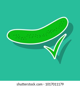 fresh cucumber vegetable isolated sticker icon. cucumber for farm market, vegetarian salad recipe design. Vector illustration in flat style