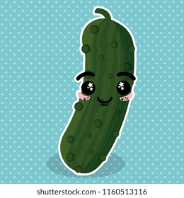 fresh cucumber vegetable kawaii character