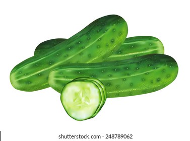 fresh cucumbers and slices of cucumber for salad