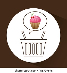 fresh cupcake bakery products basket, vector illustration