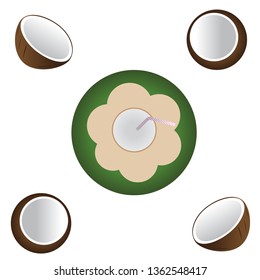Fresh Cut Open Coconut. coconut and haft slice coconut Vector Illustration.