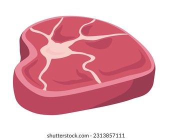 fresh cut of pork or beef, isolated meat products for breakfast or dinner. Tasty meal preparation and cooking ingredients at a butcher shop or store. Steak and grill food.Vector in flat style