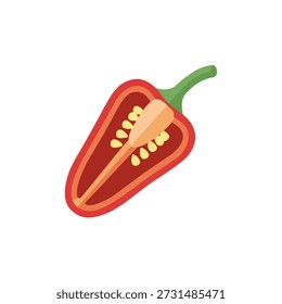 Fresh Cut Red Bell Pepper Half with Seeds Flat Design Vector