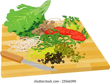 Fresh cut vegetables on the cutting block