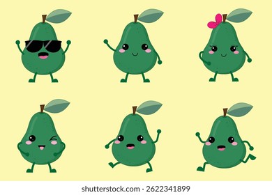 Fresh And Cute Cartoon Avocado Fruit Collection
