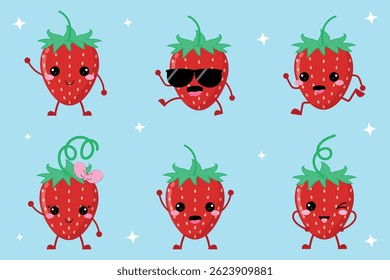 Fresh And Cute Cartoon Strawberry Fruit Collection