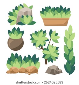 fresh cute plant by simple shape, various plant for decorating. vector, illustration design.