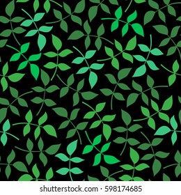 Fresh cute seamless pattern on the theme of spring,summer.Abstract vector illustration with leaves on a black  background.