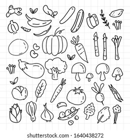 fresh cute vegetable hand drawing doodle cartoon style line art