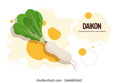 fresh daikon sticker tasty vegetable icon healthy food concept horizontal copy space vector illustration