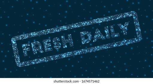 Fresh daily word in digital style. Glowing geometric fresh daily badge. Trendy vector illustration.