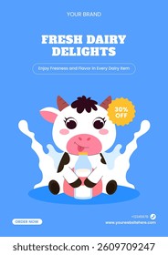 Fresh Dairy Flat Style Social Media Flyer Illustration Template for Milk Celebration