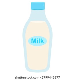 Fresh dairy milk in a clear bottle with a blue cap, a healthy nutritious beverage illustration