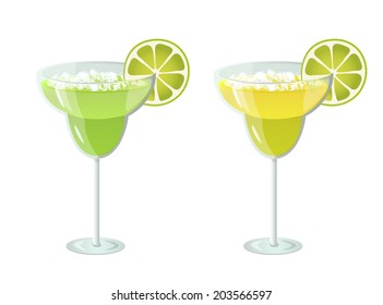 Fresh and delicious alcohol cocktail - margarita, isolated drawing on a white background. Vector design colorful illustration