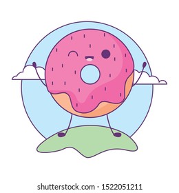 fresh and delicious donut in kawaii style. vector illustration design.